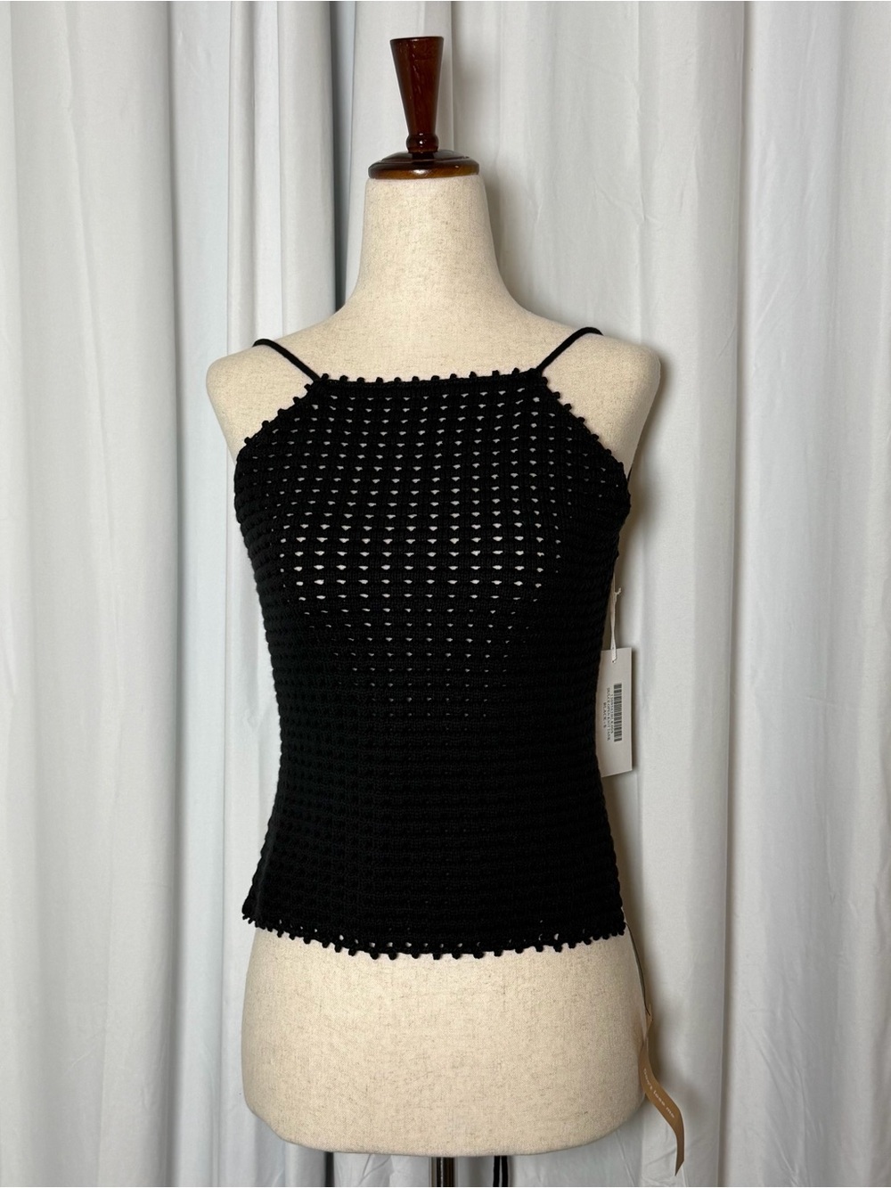 Reformation Dulce Open Knit Tank Black Lace Up Back 100% Cotton NWT Small